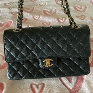 CHANEL Black Quilted Caviar Medium Classic Double Flap Gold Hardware, 2012